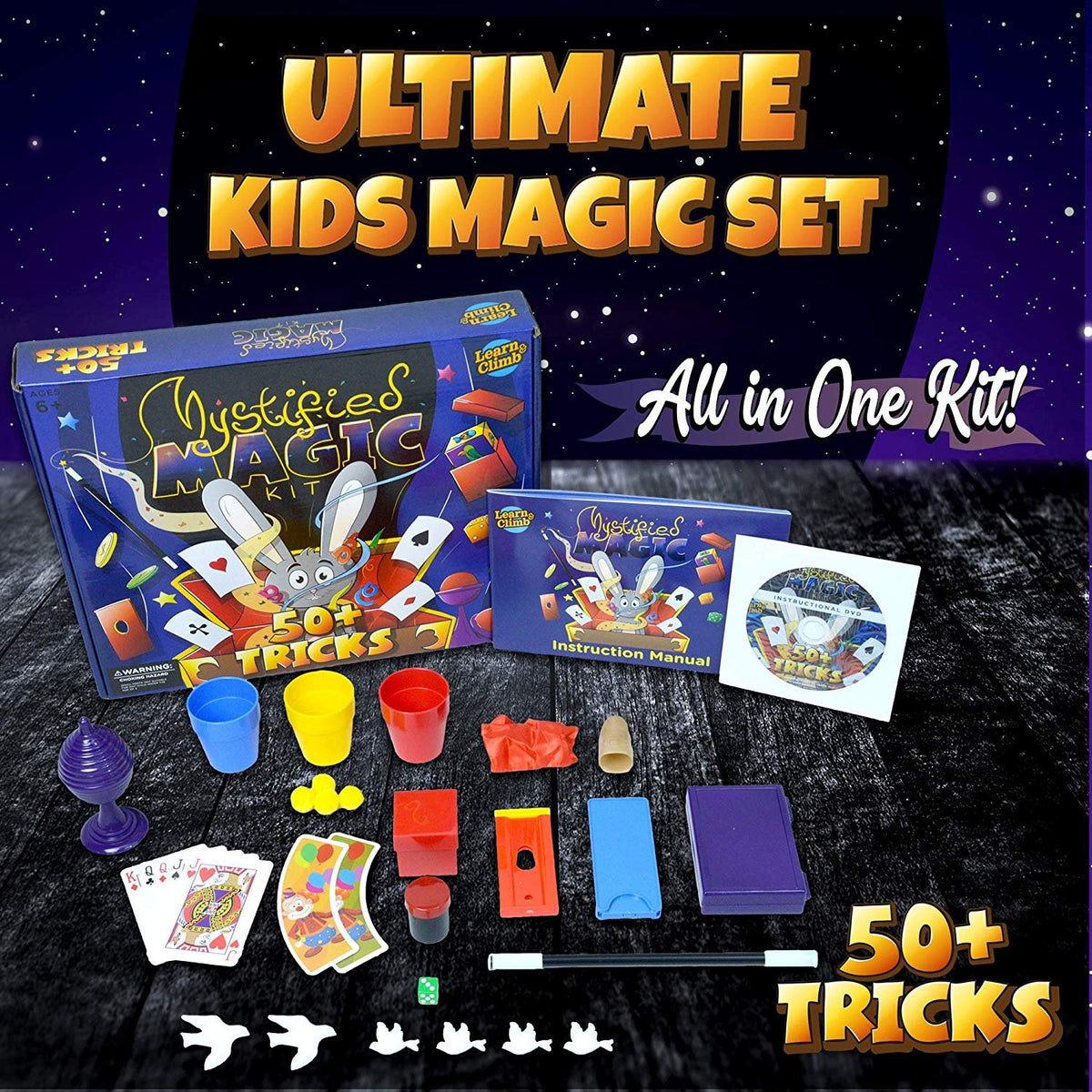 Learn & Climb Kit de magia - Juego de 50 trucos de magia para niños de 4 a  6, 6 a 8, 8 a 10, 10 a 12 años: el mejor regalo de mago